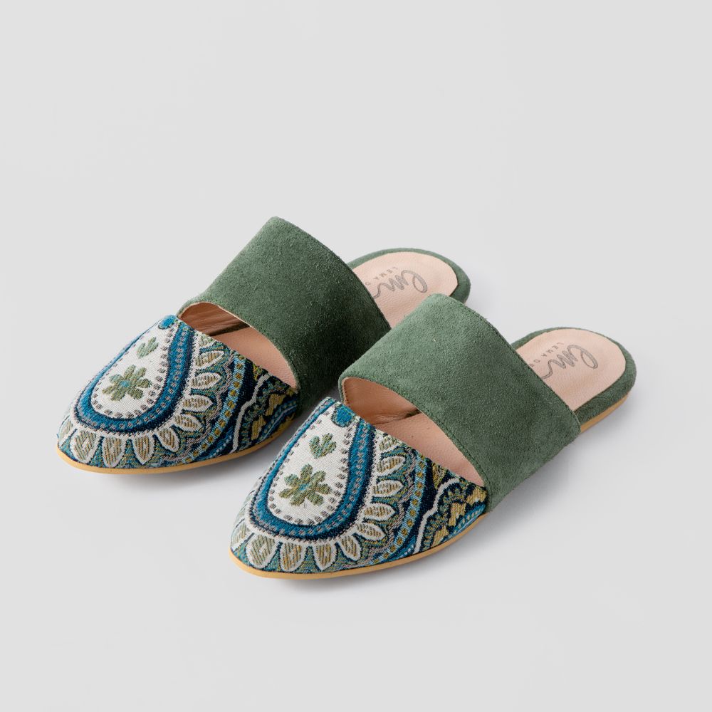 تصویر  کفش تخت زنانه مراکشی بته جقه طرح پنج سایز 39
