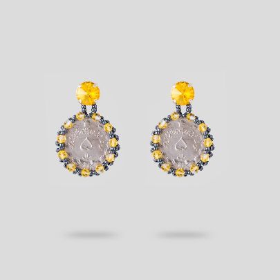 Picture of Yellow stone earrings and 5 Rials coin