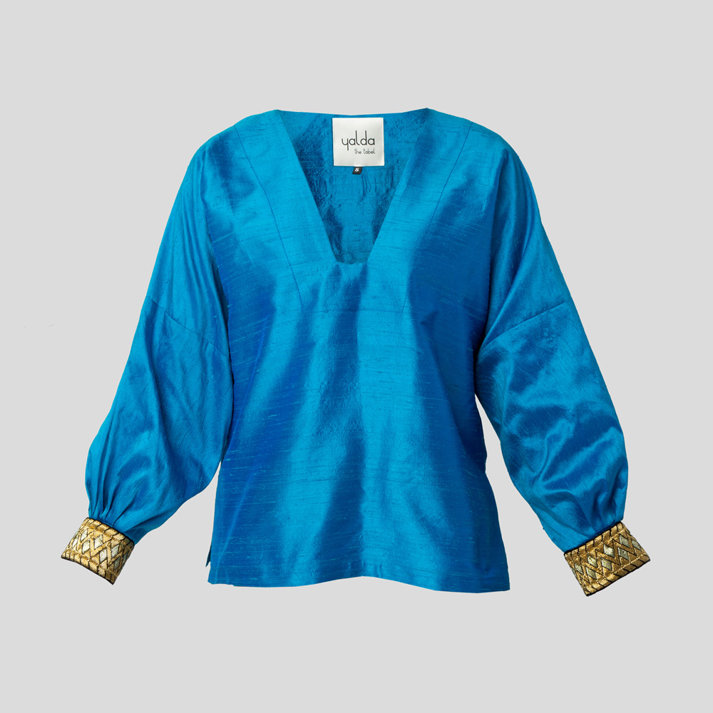 Picture of turquoise blue taffeta silk blouse