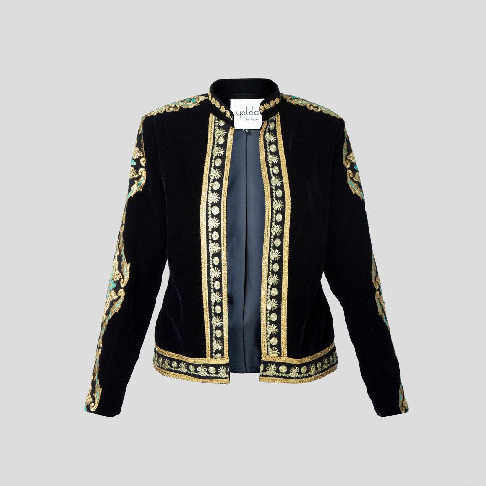 Picture of Golden black velvet coat