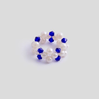 Picture of Pearl ring with blue beads