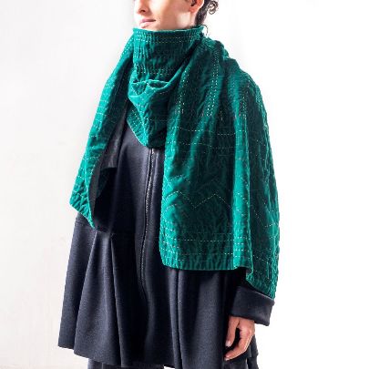 Picture of Grey and Green  velvet scarf