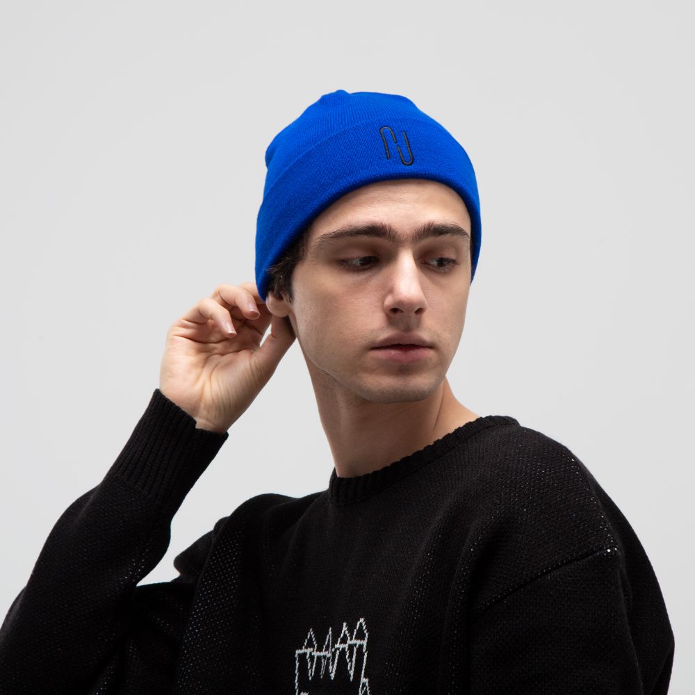 blue beanie hat mens