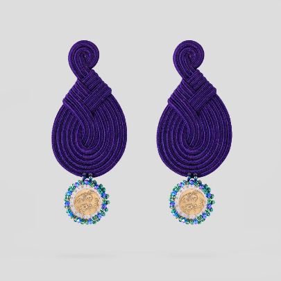 Picture of Large purple braid  and Simorgh coins earrings