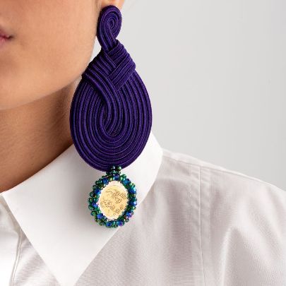 Picture of Large purple braid  and Simorgh coins earrings