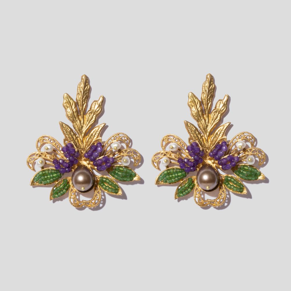 Picture of Women's earrings with Qajar flowers and black tears