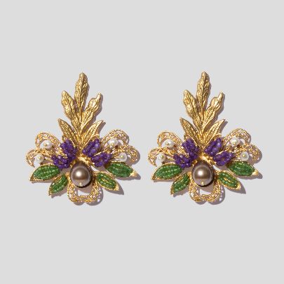 Picture of Women's earrings with Qajar flowers and black tears