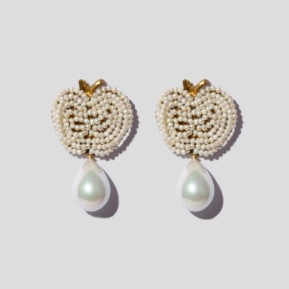 Picture of  Women's apple and pearl teardrop earrings