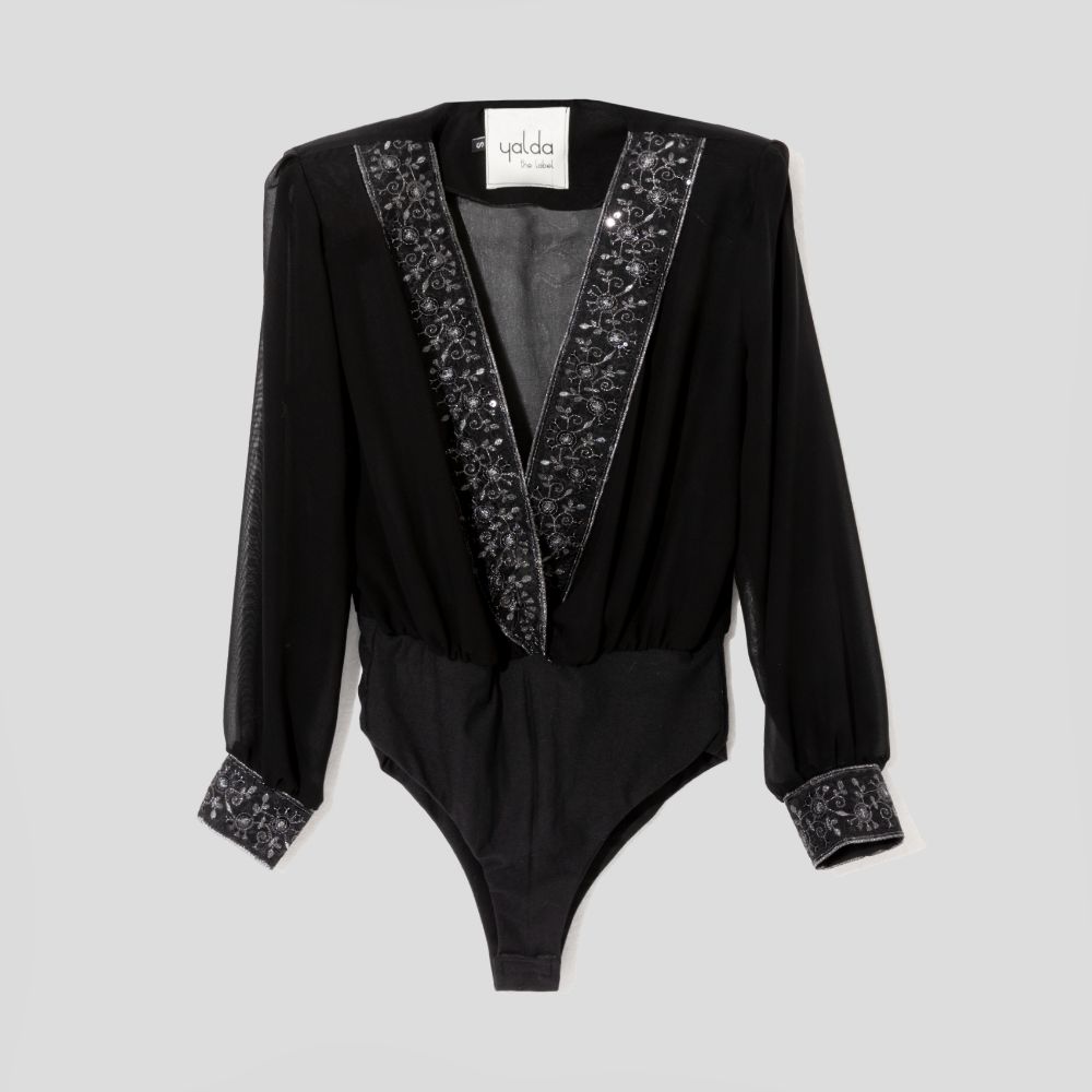 Picture of Women's black silk bodysuit