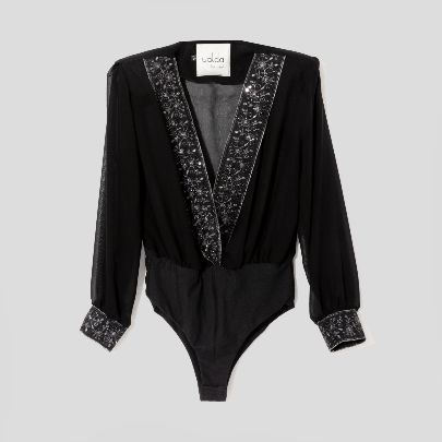 Picture of Women's black silk bodysuit