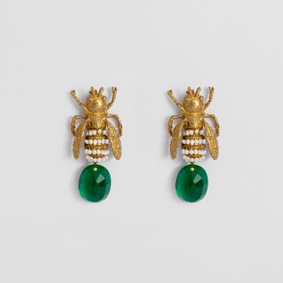 Picture of Women's earrings cricket and green stone