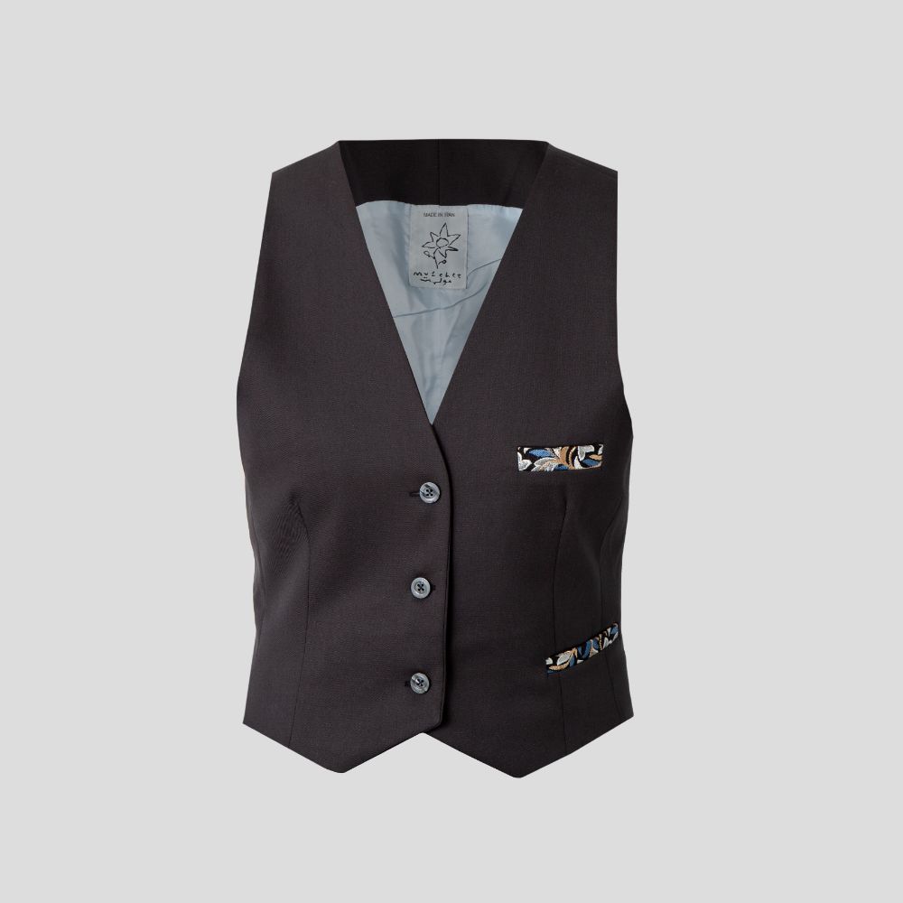 Picture of  Gray vest with blue flower embroidery