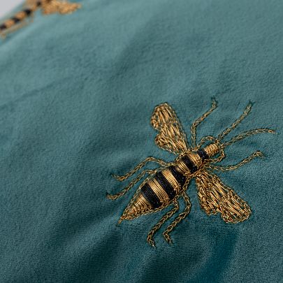 Picture of Blue bee embroidered cushion