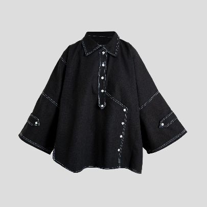 Picture of  Short black linen women's coat