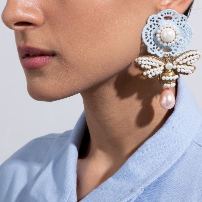 Picture of  Women's earrings with blue net and butterfly