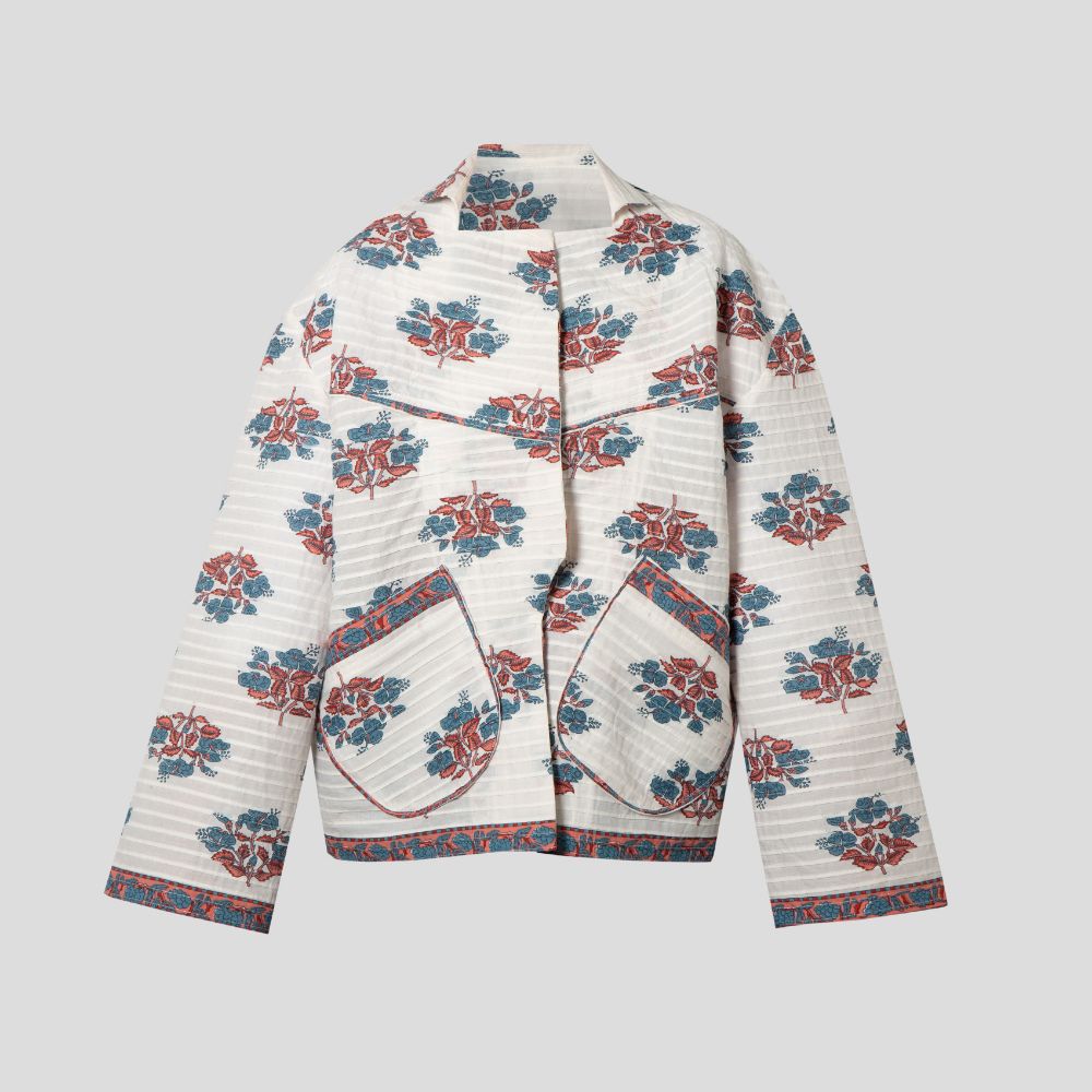 Picture of Floral white jacket with packets 