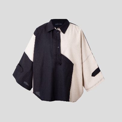 Picture of Cream black linen coat