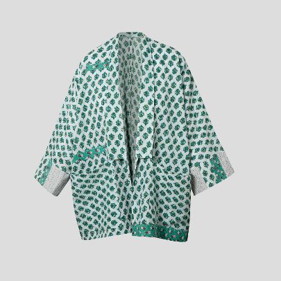 Picture of Floral white and green patch work kimono 