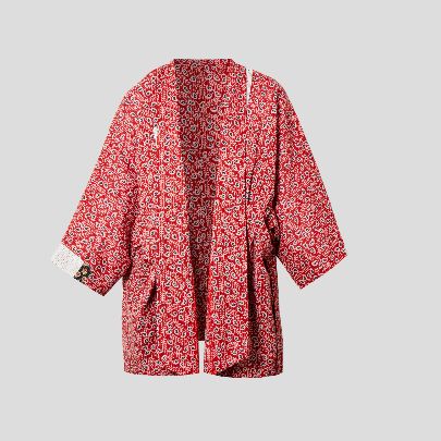 Picture of Printed red patchwork kimono