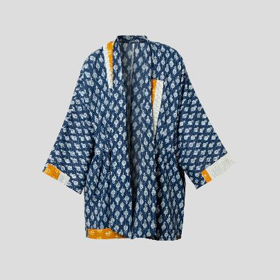 Picture of Printed blue patch work kimono