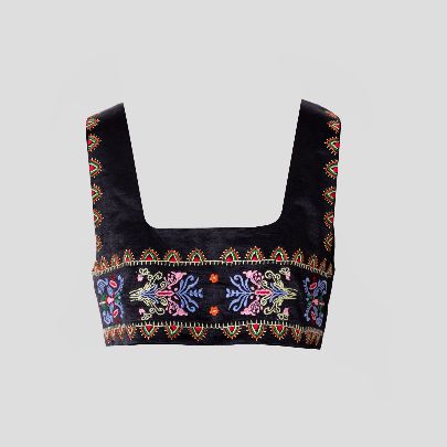 Picture of  Women's black short embroidered satin top