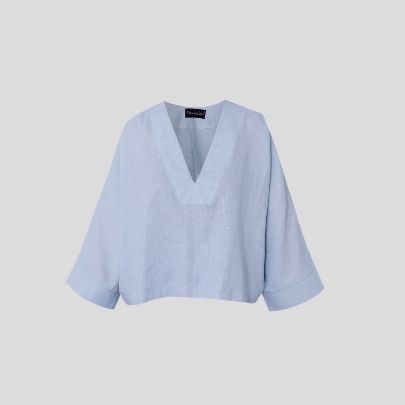 Picture of Set of blue linen pants and blouse for women