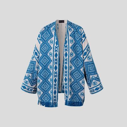 Picture of Blue and white Indian poncho coat