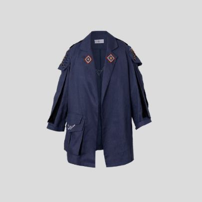 Picture of Women's Navy blue linen coat