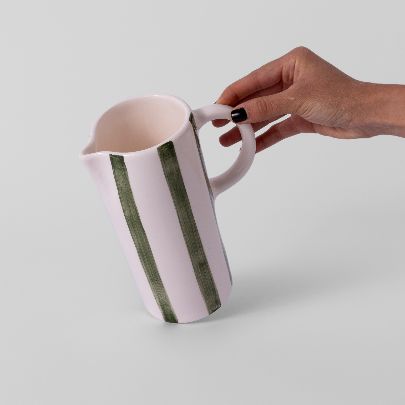 Picture of Green striped ceramic pitcher with two handles