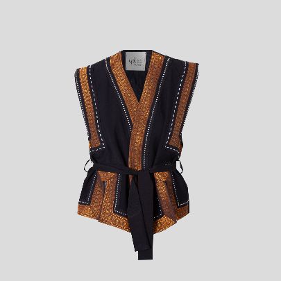 Picture of Black and brown  embroidered stripe vest