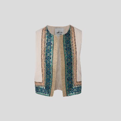 Picture of Cream and green embroidered stripe vest