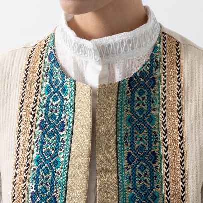 Picture of Cream and green embroidered stripe vest