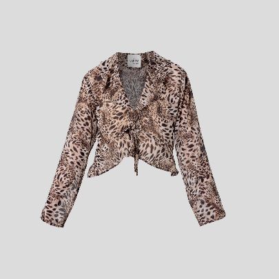 Picture of Women's brown silk blouse with leopard print