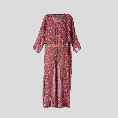 Picture of Patterned crimson silk overal for women