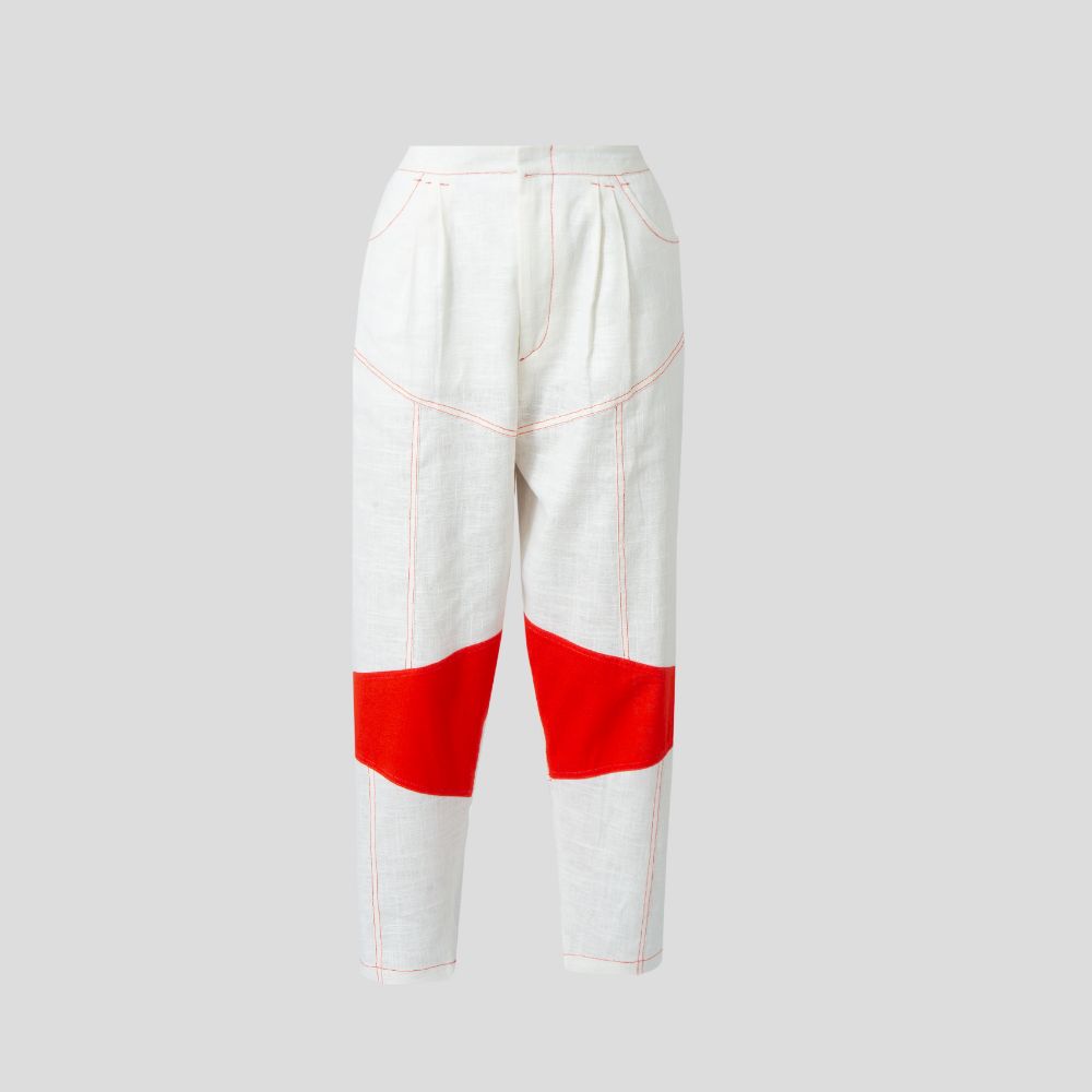 Picture of White and red linen pants