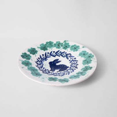 Picture of Green ceramic plate with rabbit design