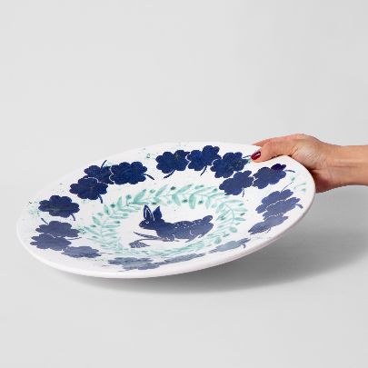 Picture of  Blue ceramic plate with rabbit design