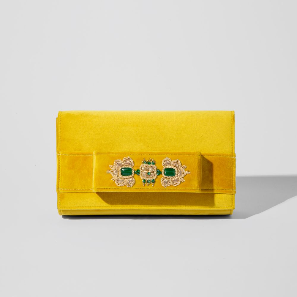 Picture of  Yellow vertical velvet handbag