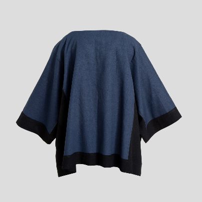 Picture of  blue black V-neck linen blouse