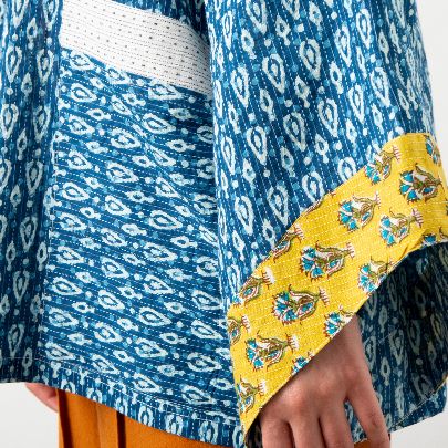 Picture of Blue navy and mustard patch work kimono