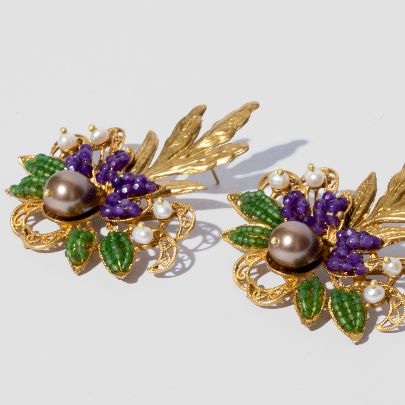 Picture of Women's earrings with Qajar flowers and black tears