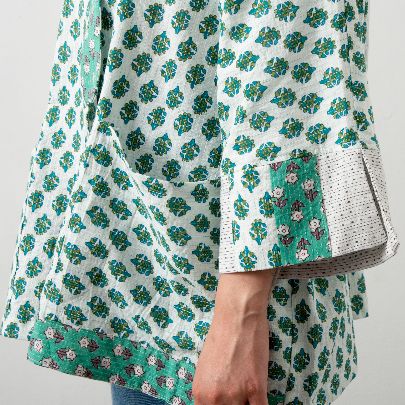 Picture of Floral white and green patch work kimono 