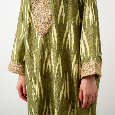 Picture of Green ikat linen kaftan