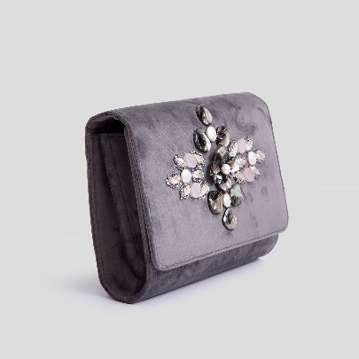 Picture of Grey  velvet Clutch