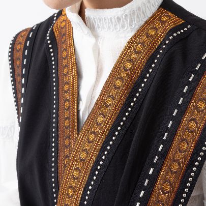 Picture of Black and brown  embroidered stripe vest