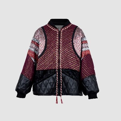 Picture of Women's bomber jacket with black patchwork leather