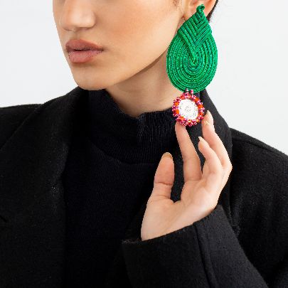 Picture of Large green drop braid women's earrings