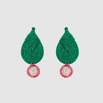 Picture of Large green drop braid women's earrings