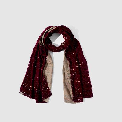 Picture of Crimson and beige velvet scarf