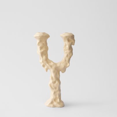 Picture of Candlestick with two branches of yellowish cream ceramic tree